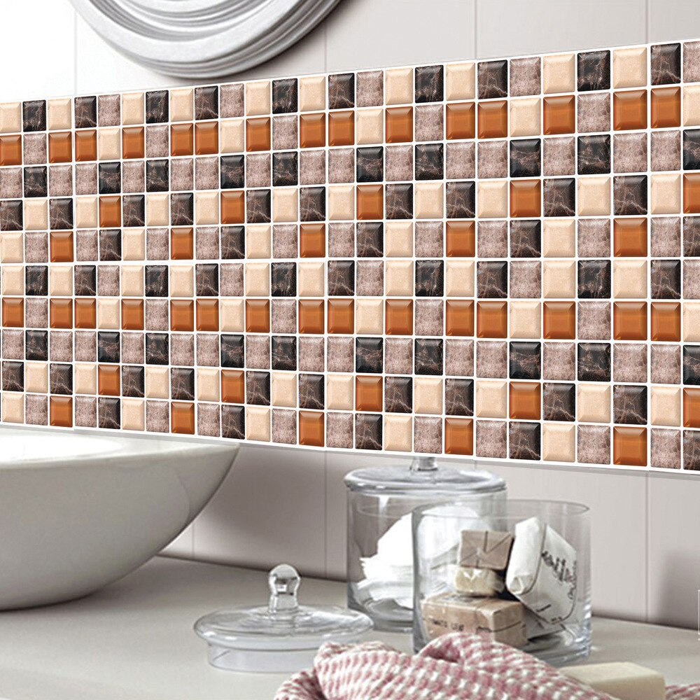 6 stk 3d mosaik vægklistermærker flisepasta vandtætte klistermærker badeværelse køkken pvc tapet gør det selvklæbende vægdekoration 20 x 20cm