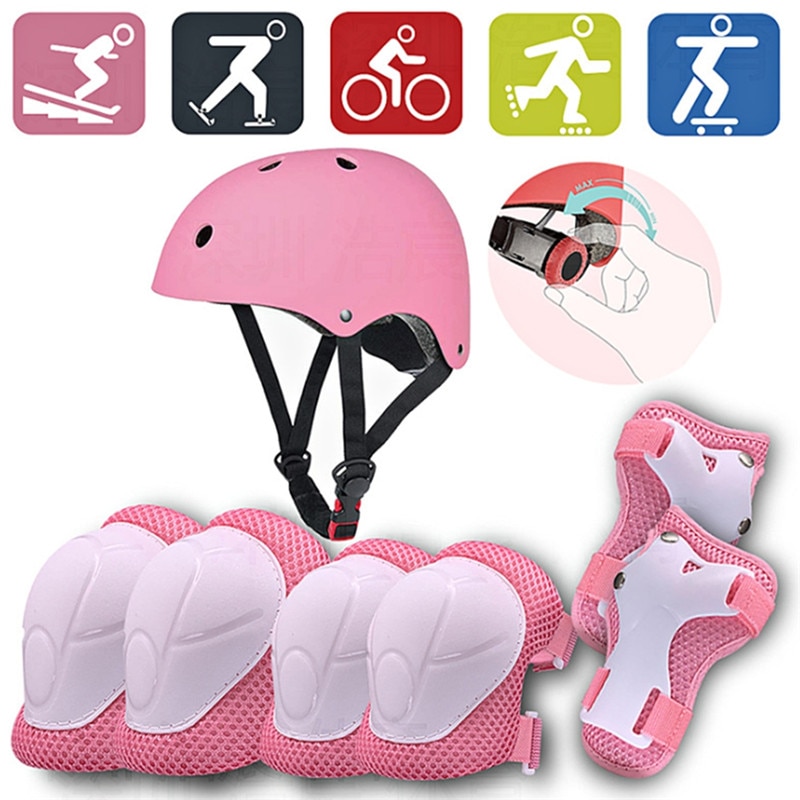 Casco de seguridad para niños, conjuntos de rodilleras para ciclismo, patines y rodilleras, Protector de 7 piezas para niños y niñas, deportes al aire libre