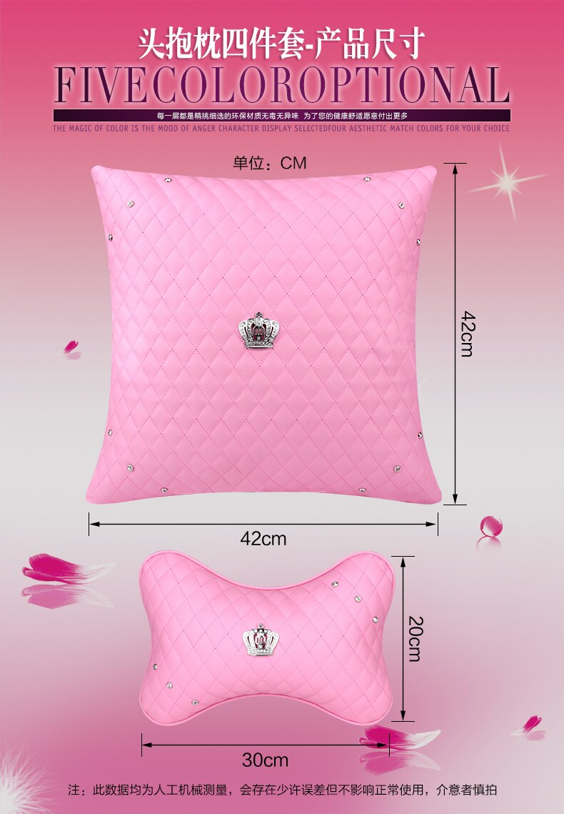 Car Headrest Pillow Luxury Diamond Pattern Car Headrest Neck Pillow Cushion Red Pink Black Women Car Accessories