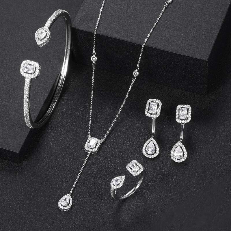 janekelly 4pcs Bridal Zirconia Full Jewelry Sets For Women Party, Luxury Dubai Nigeria CZ Crystal Wedding Jewelry Sets: Default Title