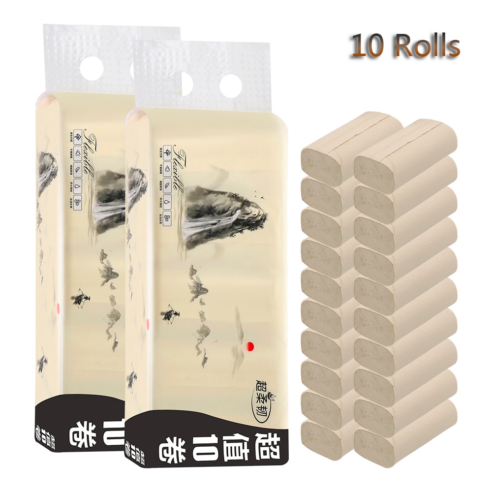 10 ruller toiletrullepapir kerneløst toiletpapir 4 lags hudvenlige håndklæder bambusmasse til hjemmet bad køkkenpapirrulle