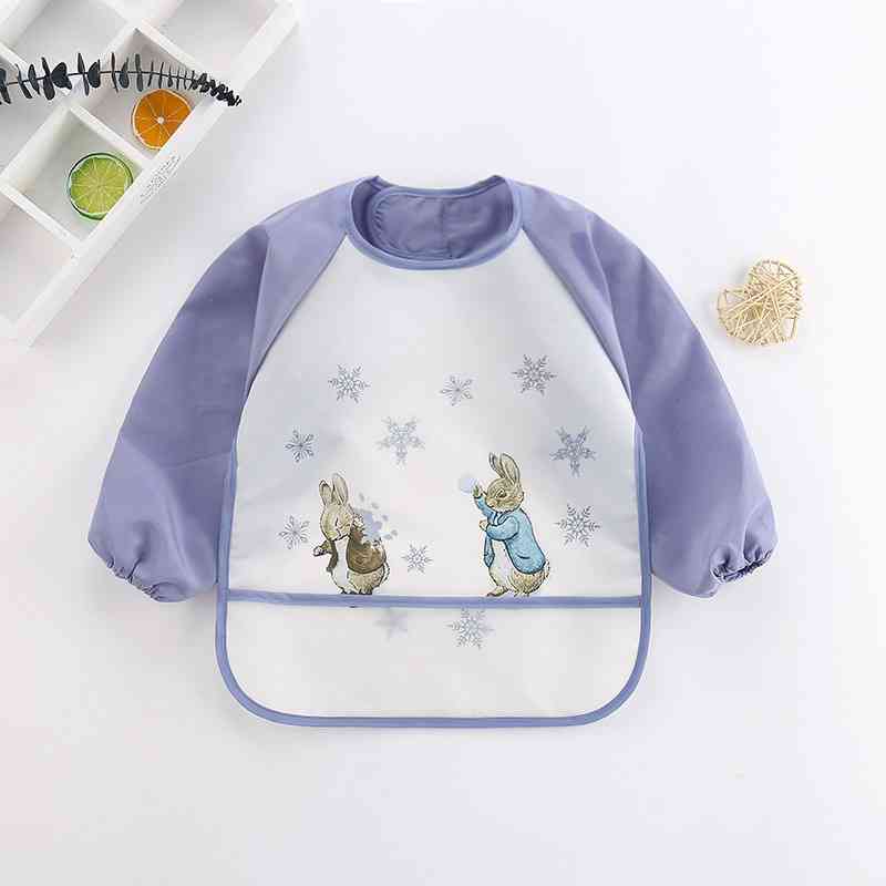 Cute Cartoon Baby Bibs Waterproof Infant Eating Bib with Pocket Children Drawing Long Sleeve Apron Kids Burp Cloth Baby Stuff: 0-2Y purple 8
