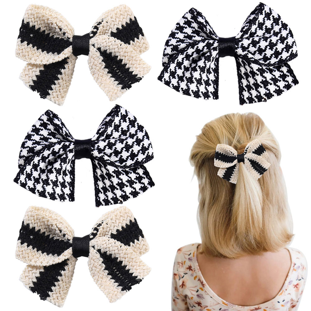 Pinza para el pelo con lazo de punto para niña, pasadores de horquilla con lazo clásico en blanco y negro, 2 piezas, accesorios para el cabello