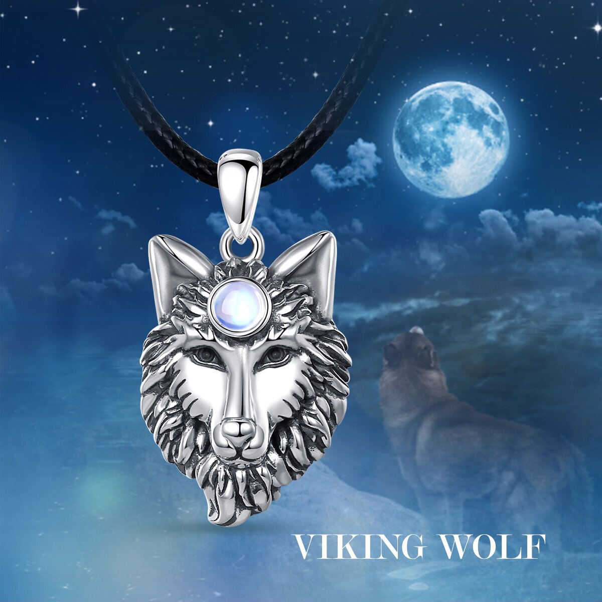 Eudora 925 Sterling Sillver Wolf Hoofd Amulet Hanger Ketting Mode Maansteen Wolf Koning Hanger Warriors Sieraden Voor Mannen Vrouwen