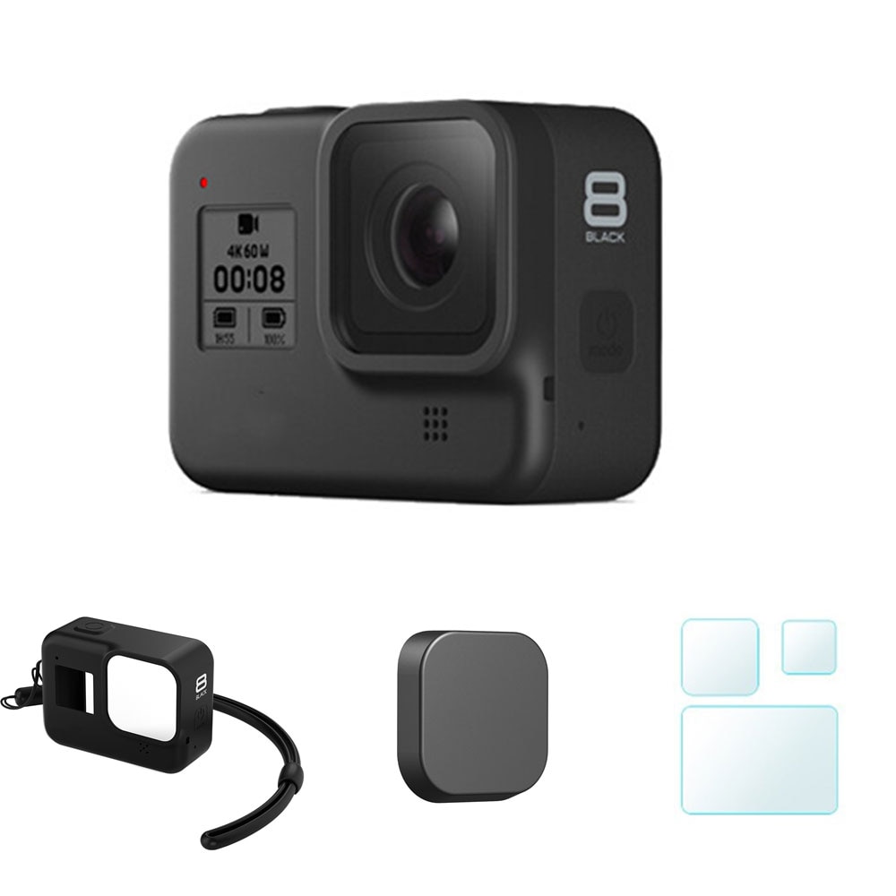 Protective Silicone Case for GoPro Hero 8 Black Tempered Glass Screen Protector Film Lens Cap Cover for Go Pro 8 Accessory