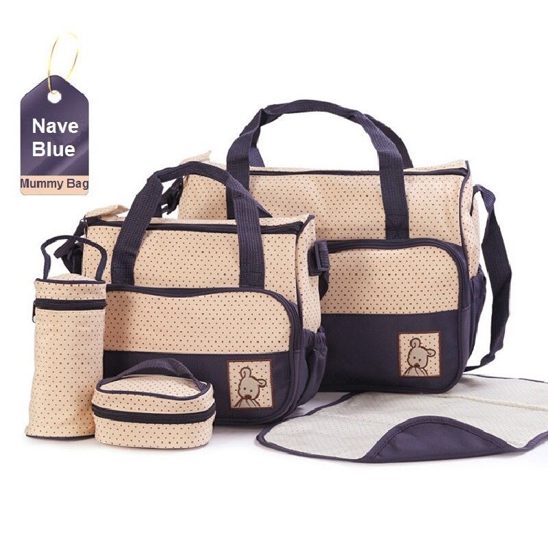5 unids/set bolsa para pañales de cochecito mami bolsa de gran capacidad bolso de pañales cambiando Pad para el cuidado del bebé con 8 colores: Navy Blue