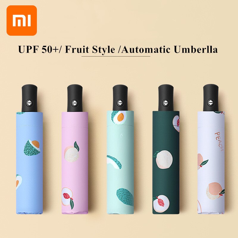 Xiaomi-sombrilla de protección UV automática para mujer, sombrilla impermeable de gran tamaño, plegable, estilo frutal, protección UV