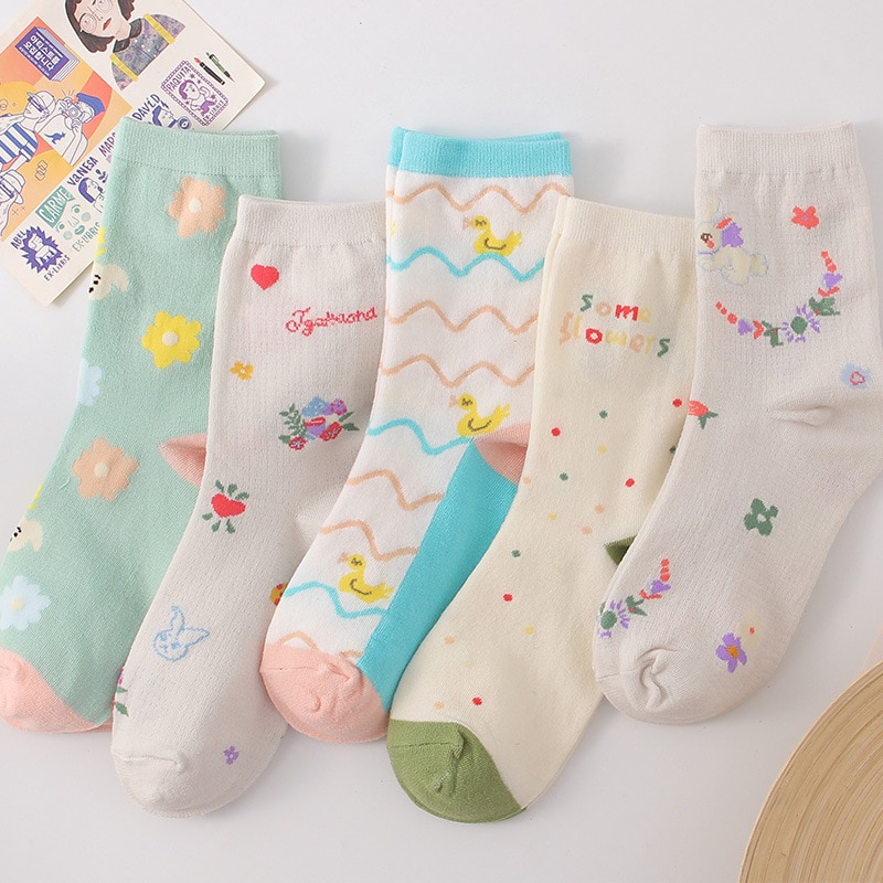 Harajuku kvinders søde sokker mellemrør tegneserie små dyr bomuldsstrømper behagelige åndbare tidevand lyserøde sokker bomuld: 6