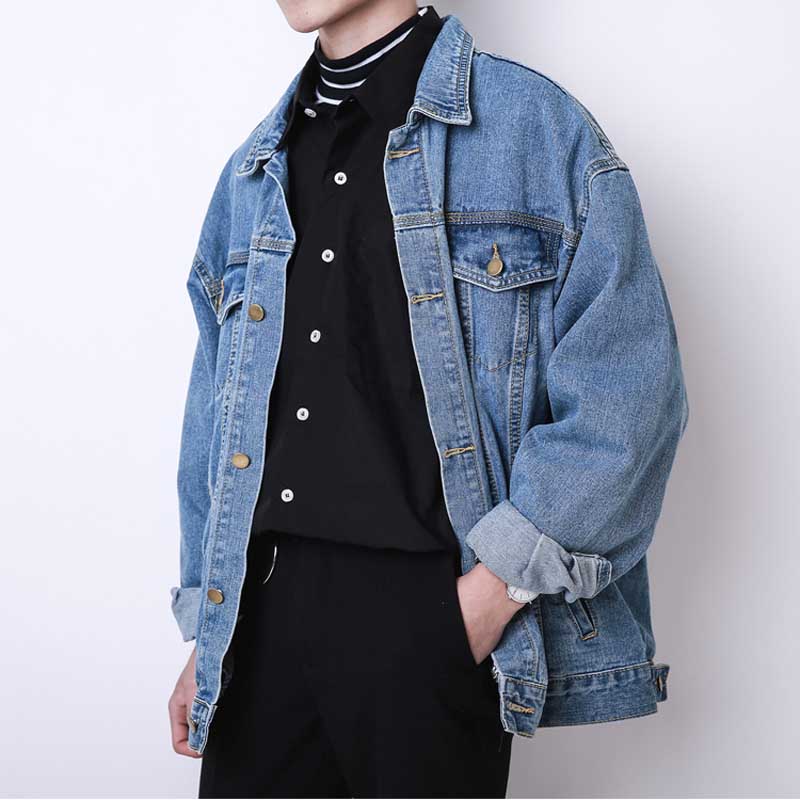 Høst vinter koreansk løs oversize denim jakke menns retro last vask student tenåringetone jakke menn klær