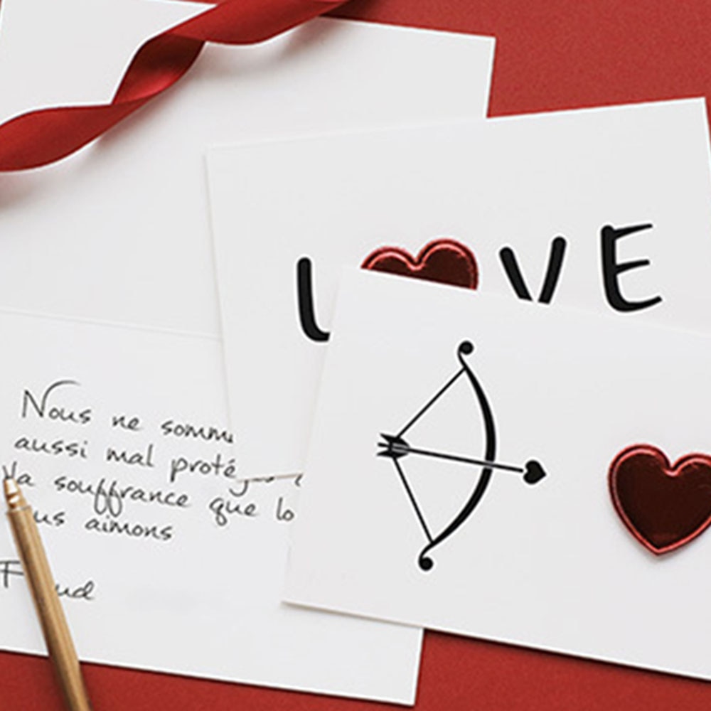 Valentines Day Solid Bronzing Red Heart Postcard Wedding Invitation Romantic Letter Blessing Gratitude Love Greeting Cards