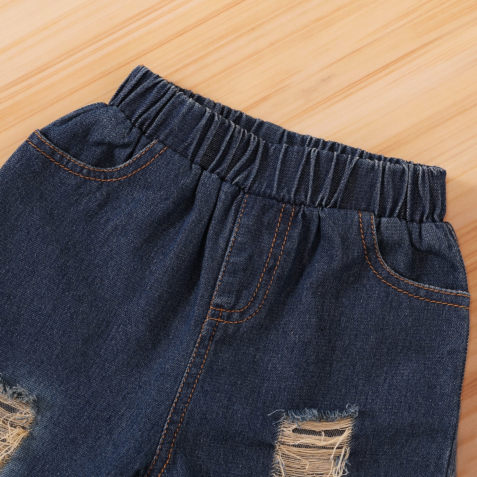 CYSINCOS Spring Children Sets Casual Long Sleeve Print Floral Dresses Denim Pants with Holes Casual 2Pcs Girls Clothes Sets