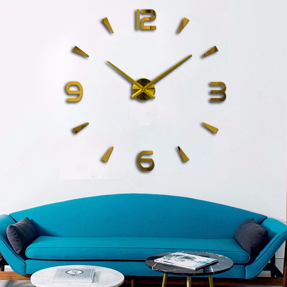Muhsein Wall Clock Home Decoration Clock Acrylic Mirror Sticker Quartz Watch 3d DIY Mute Wall Clock: gold / 47inch