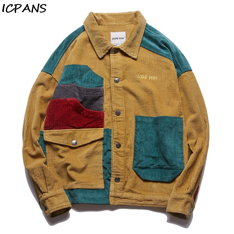 ICPANS hombres Hip Hop PANA chaqueta Retro Color bloque chaqueta camisa Streetwear Harajuku Multi bolsillos chaquetas Reggae otoño