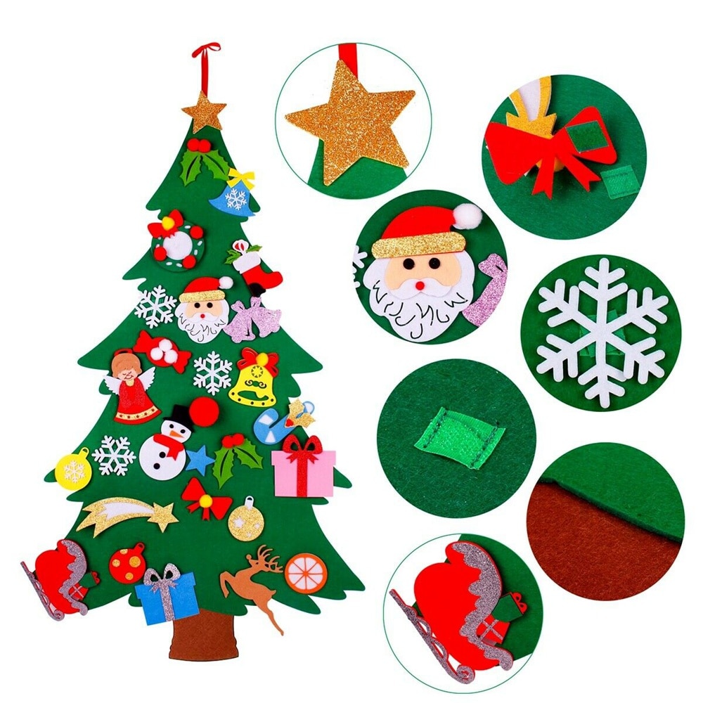 Kids Vilt Kerstboom Met Ornamenten Xmas Diy Deur Muur Opknoping Decor