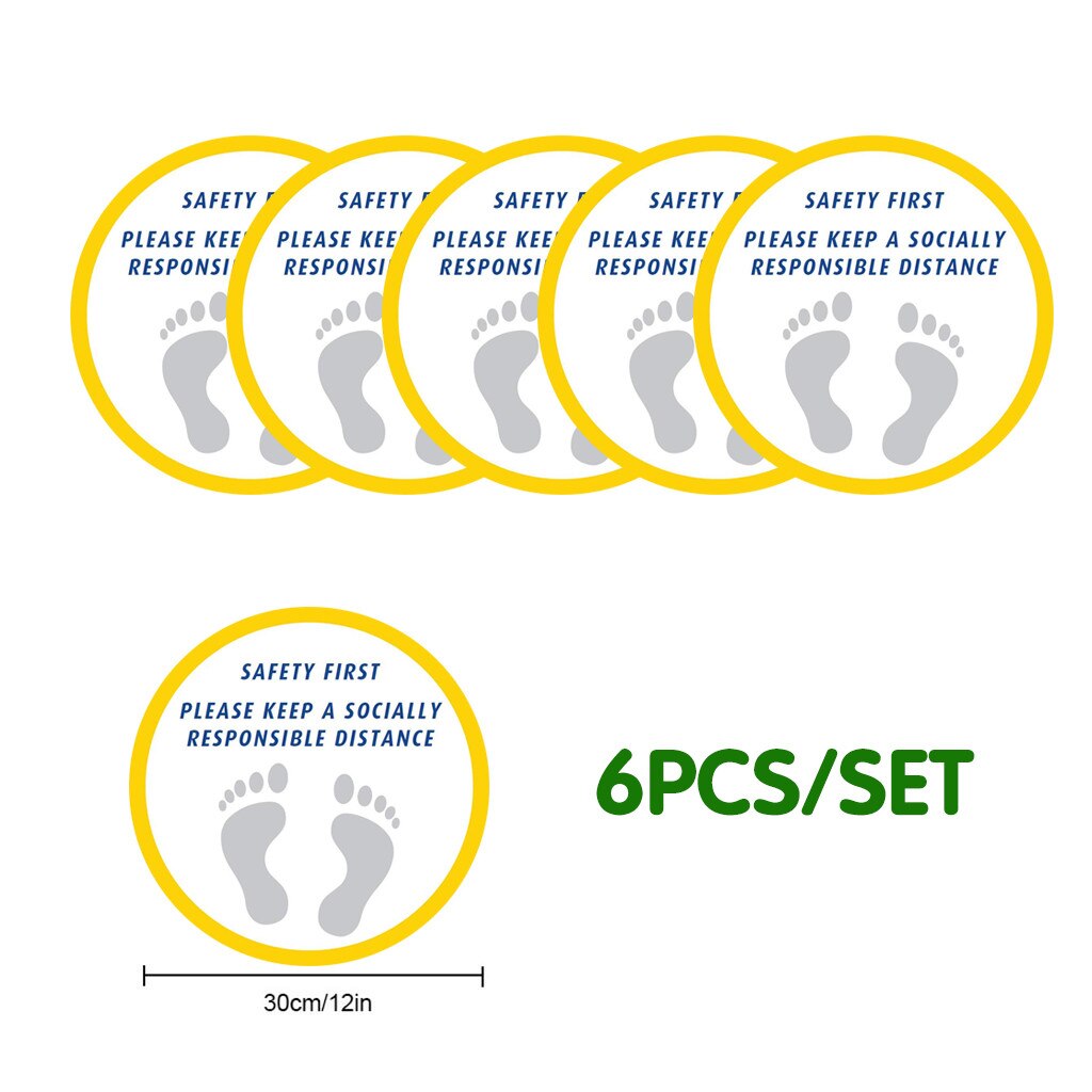 6PC Ground sign Isolated label Please Keep Wait Here Stand Here Keep 6ft in Between Distance Marker Floor 30CM diameter: Default Title