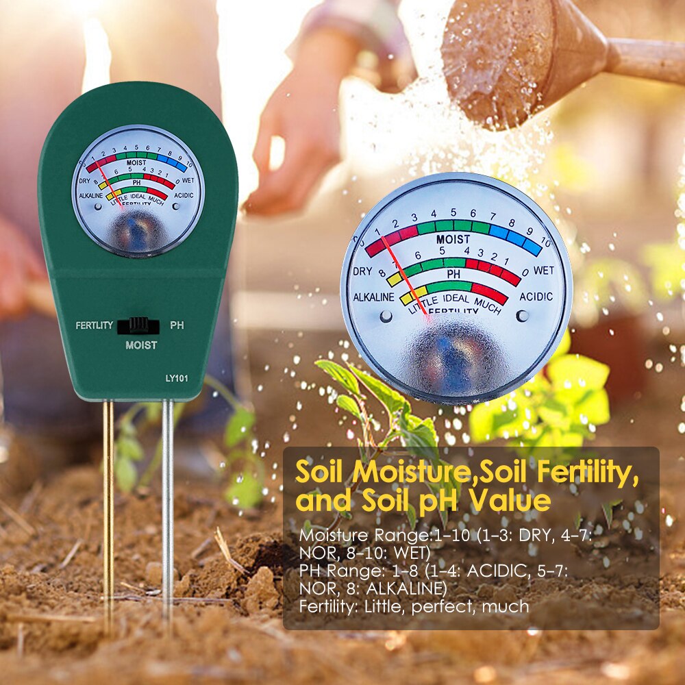 Kkmoon 3-In-1 Bodem Tester Bodem Ph Meter Met Vocht Vruchtbaarheid Ph Meter Tuinieren Tool Voor Farm gazon Geen Batterij Nodig Meter