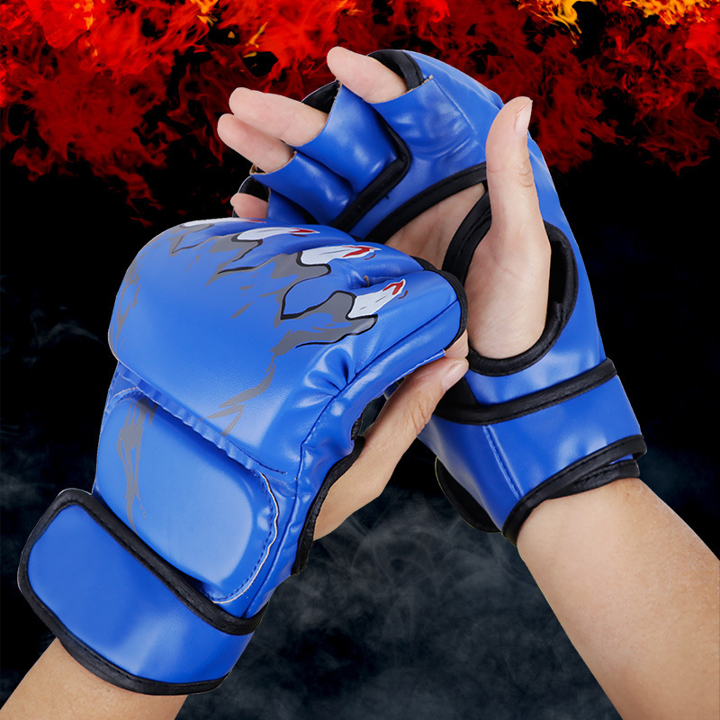 Professionele bokshandschoenen met halve vingers voor volwassenen Kinderen MMA Gratis zandzaktraining Beschermende vechtuitrusting Boksuitrusting Luta: Blauw