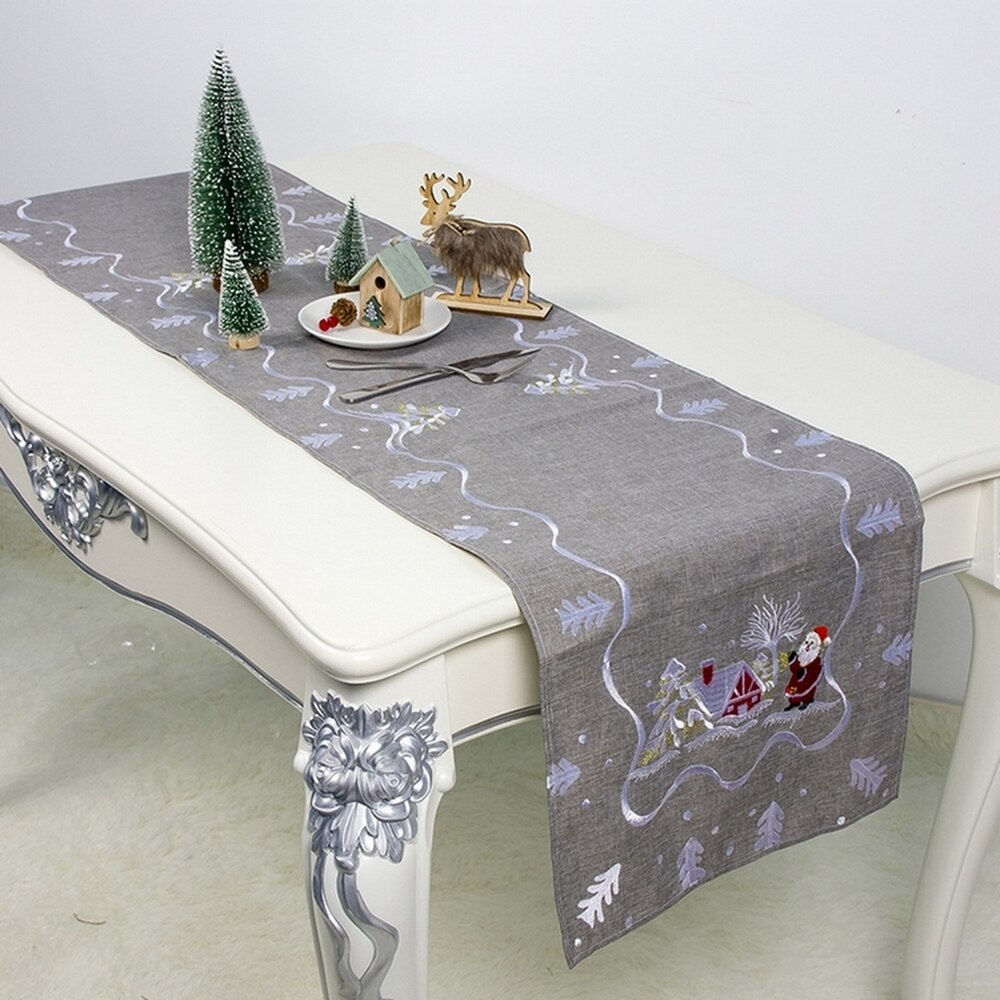 Kerst Tafelloper Kerst Tafel Mat Rechthoekige Tafelkleed Keuken Geborduurde Stofdicht Tafelkleed Woondecoratie: Light Grey