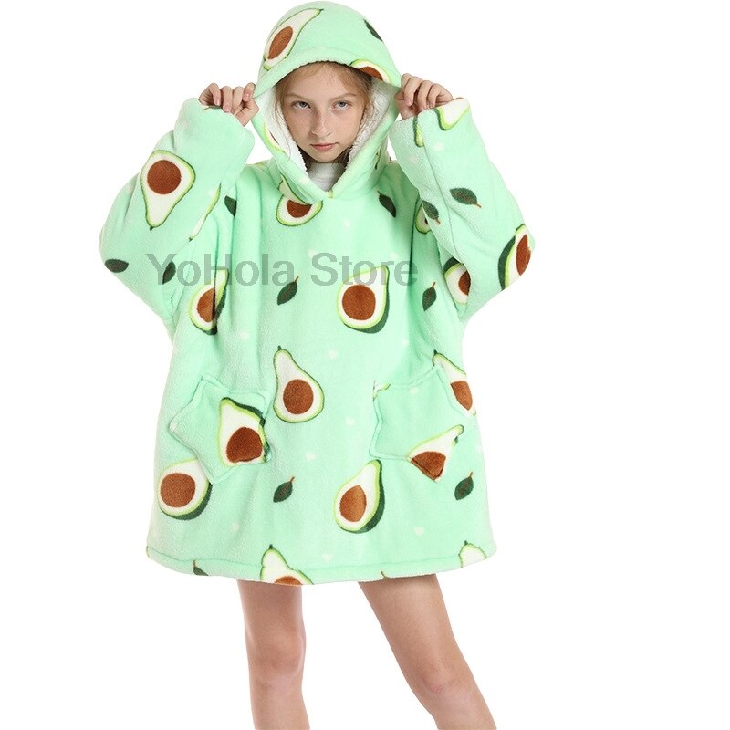 Kleinkind Mädchen Nette Avocado Hoodies Winter Super warm zur Seite fahren Kleinkind Jungen Mädchen lässig Übergröße Decke Vlies Hoodie Homewear