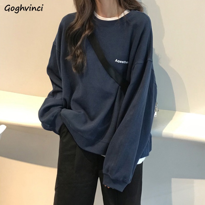 No Hat Hoodies mujeres Simple All-match coreano-estilo suelto sudaderas de esparcimiento estudiante fino cómodo de Patchwork Ulzzang