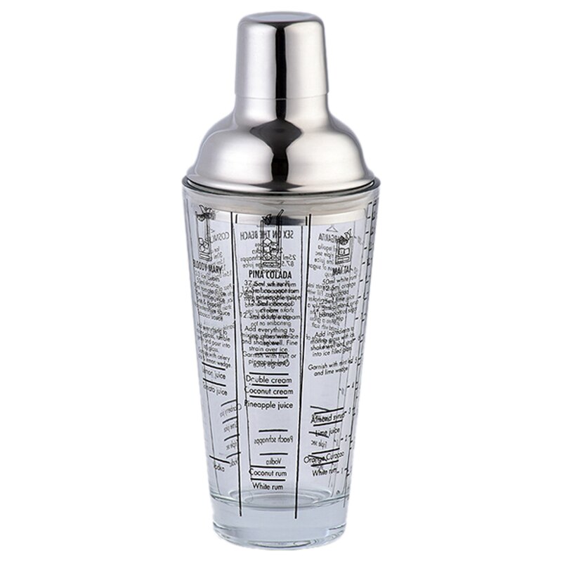 400Ml Fles Mix Belangrijkste Glas Transparante Schaal Cocktail Shaker 304 Roestvrij Stalen Staaf En Glas Vibrator Bar Tool