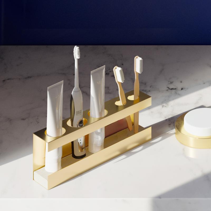Ensemble de toilette Simple en acier inoxydable doré, porte-brosse à dents, porte-dentifrice, plateau à savon, accessoires de salle de bains