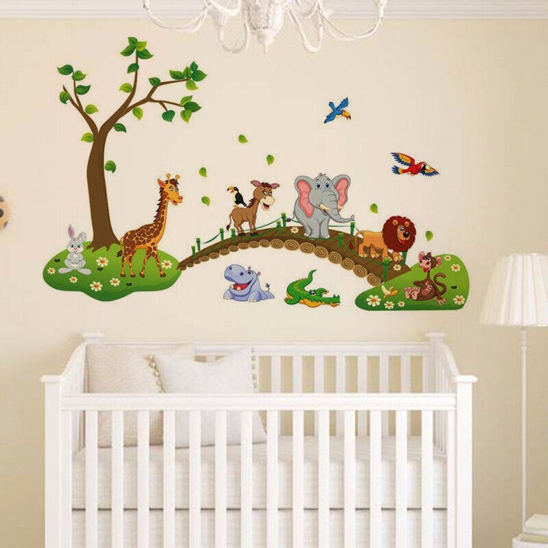 Store tegneserie zoo wallstickers til børn børneværelser indretning aftagelige vinyl wallstickers børnehave vægklistermærker