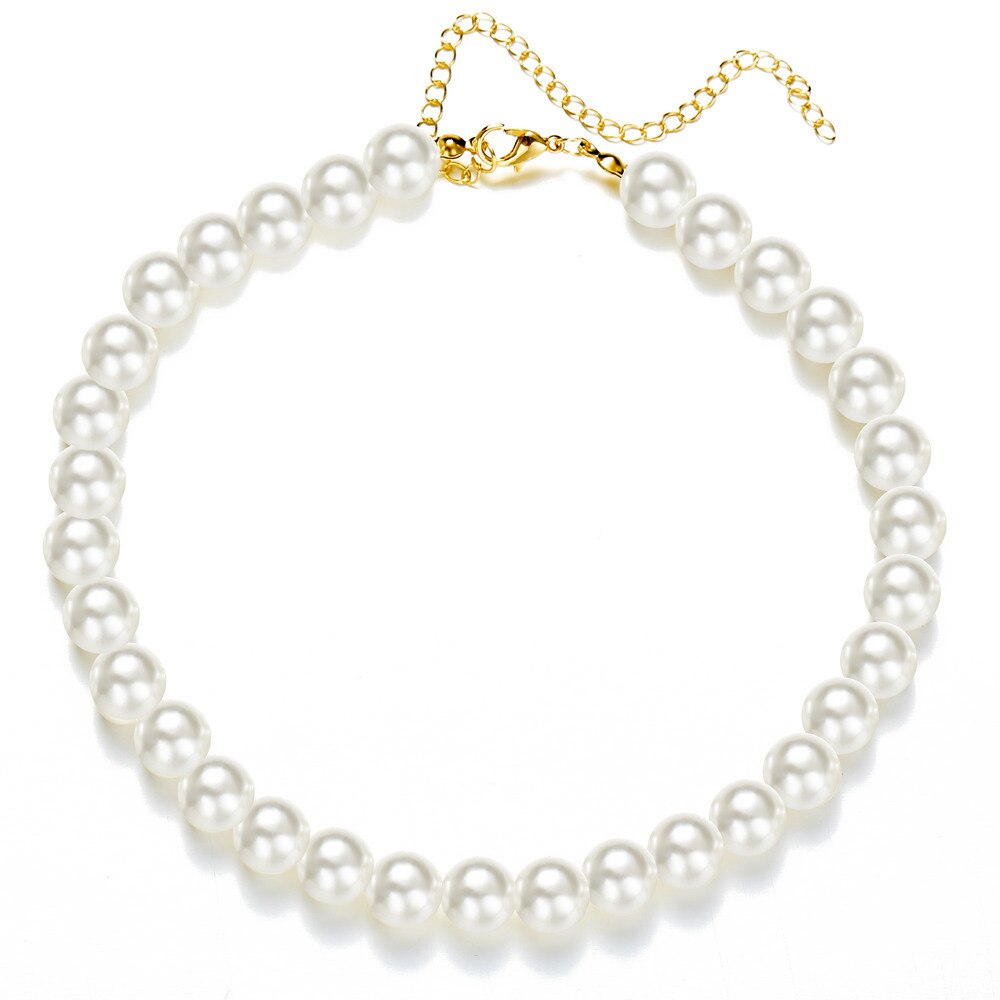 DIEZI Vintage Simple Imitation Pearl Short Collar Necklace Statement Choker Necklaces For Women Jewelry: 1cm