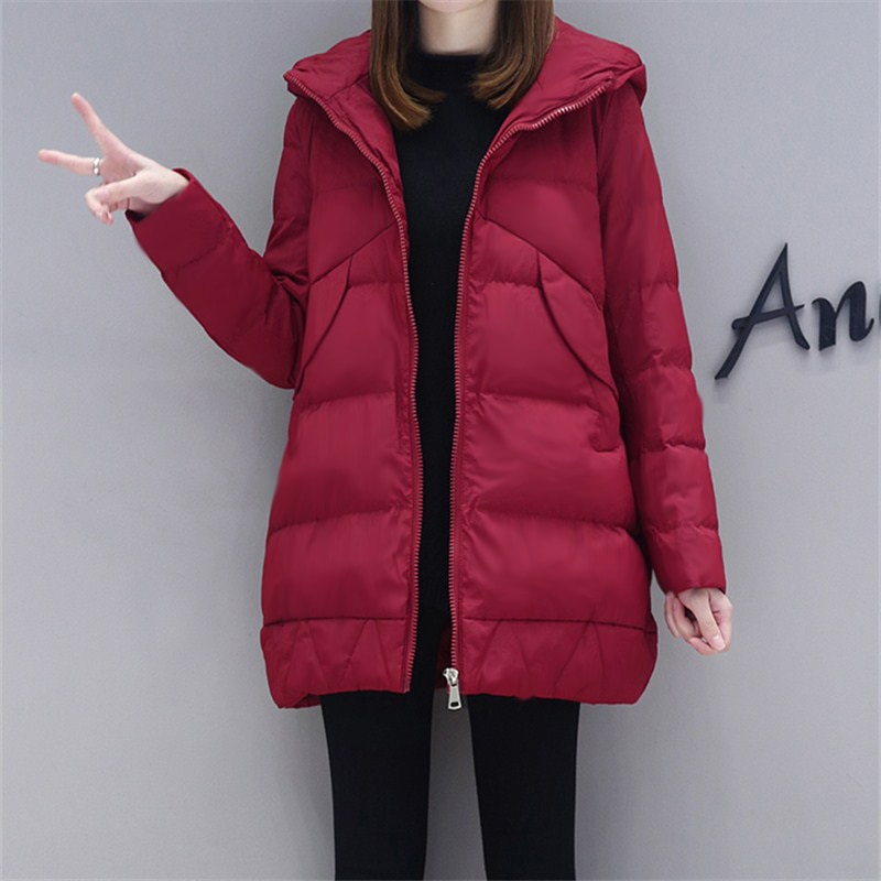 Winterjassen en mantels donsjack capuchon katoenen bontkraag jas dames warme bovenkleding plus size: Bordeauxrood / M