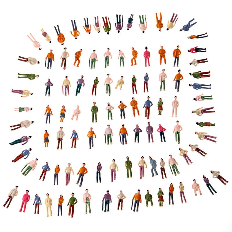 100Pcs Painted Model People OO Scale 1/75 Mix Model People Architecture Train Layout Plastic Train Park Street Passenger People