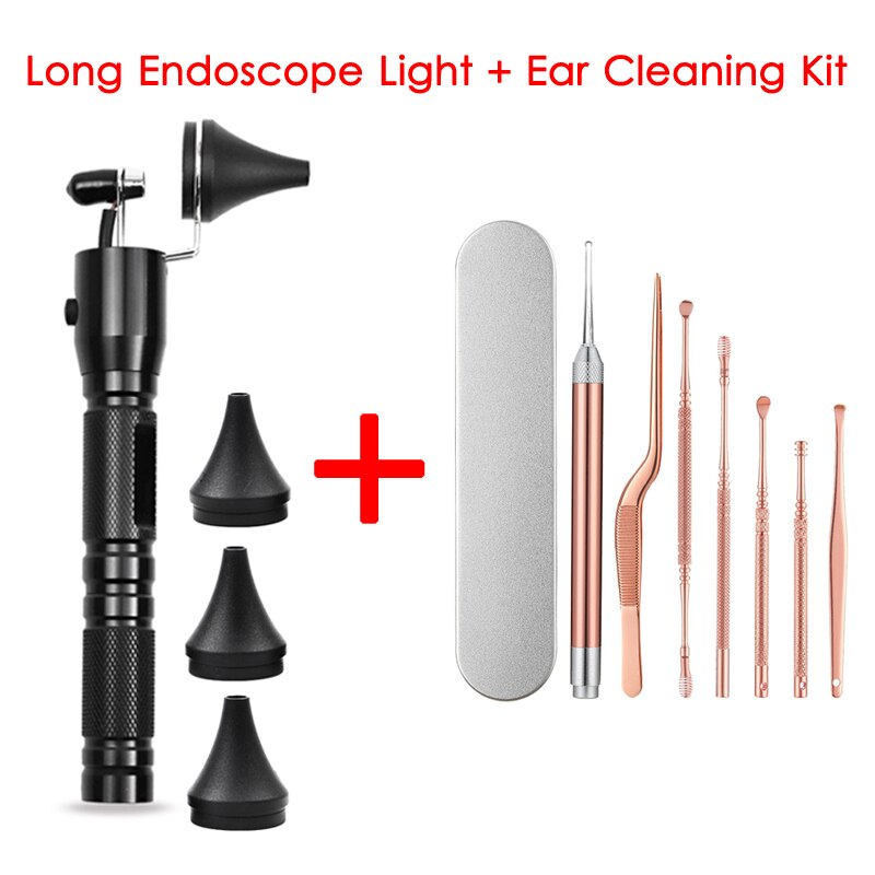 Ear Endoscope Otoscope LED Light Ear Pick Ear Wax Removal Earpick Nose Clean Tweezers Forceps Picks Wax Remover for Baby Adults: Long Light Ear Set