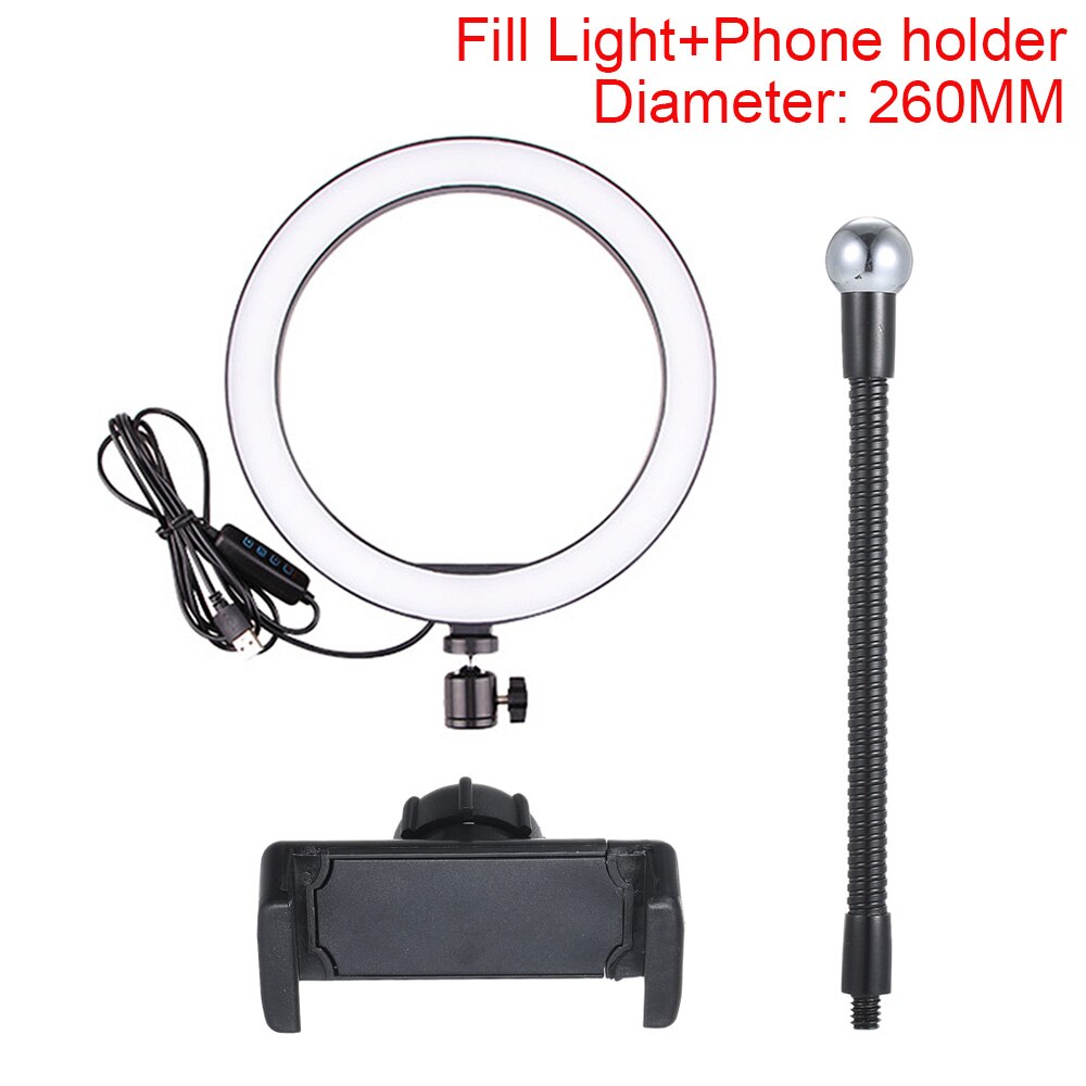 Led selfie licht studio fotografie fotolampen invullicht + studio ondersteuning vloerbeugel telefoonhouder fotografie statief: Lichte telefoonhouder