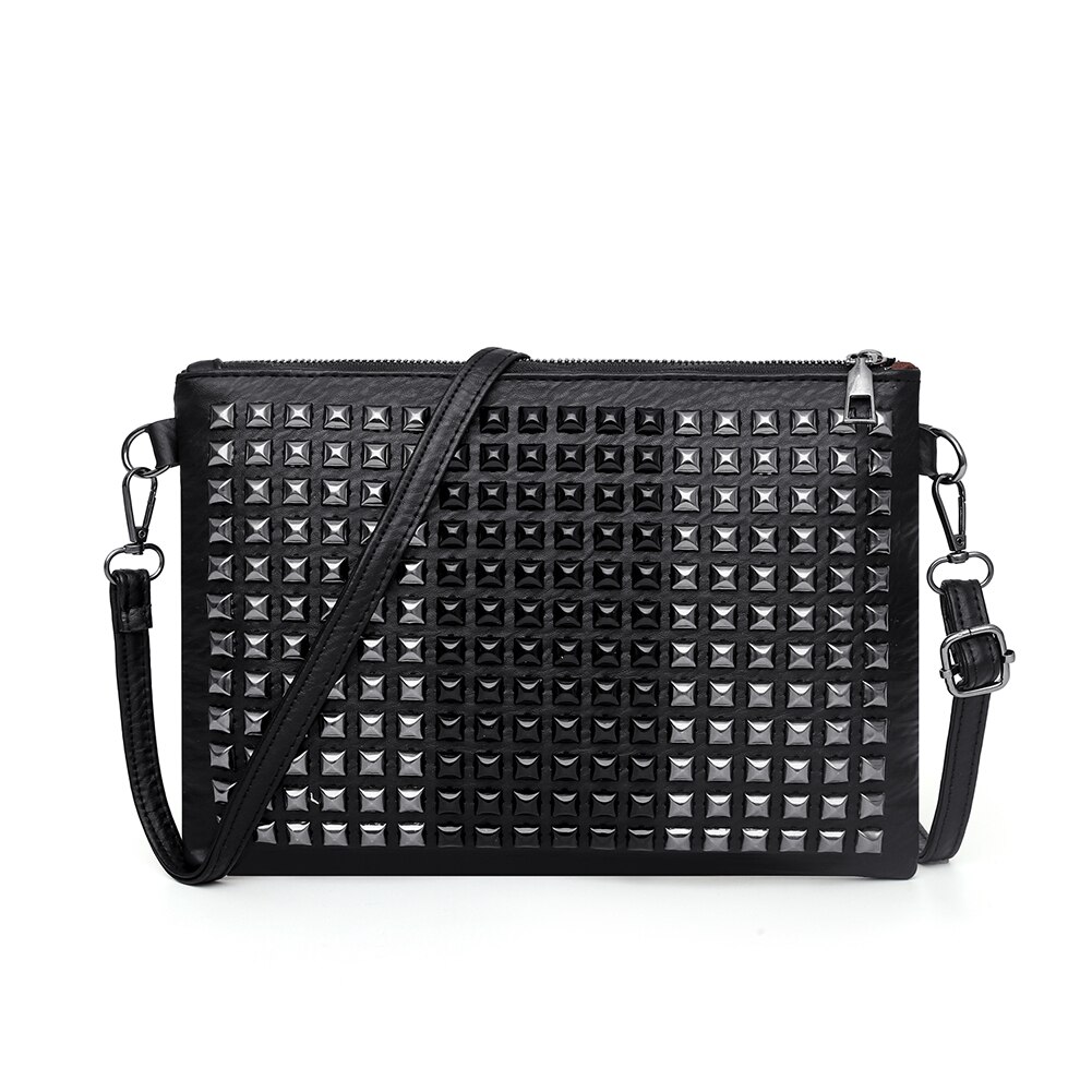 Rivet Women Shoulder Satchel Bag Leather Retro Ladies Messenger Handbag Solid Color Small Handbags and Purses: Black