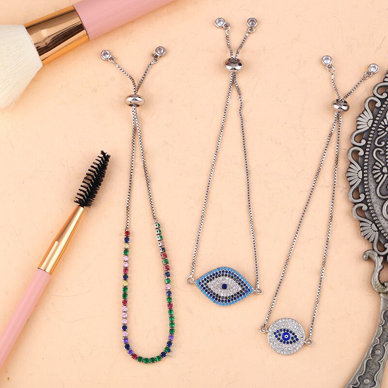 Blue Evil Eye Armband Voor Vrouwen Regenboog Turkse Kraal Koperen Inlay Zirkoon Vintage Kristal Armband Bruiloft Sieraden