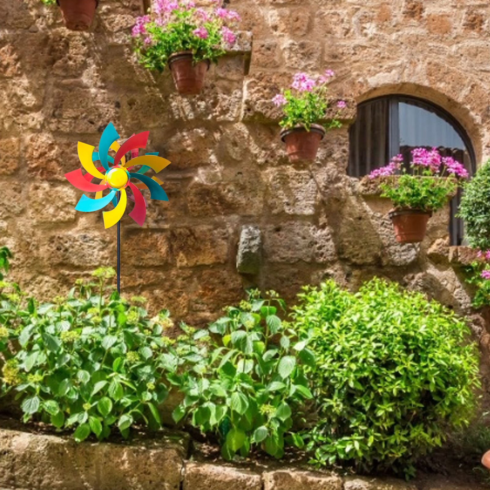 Kinetic Wind Spinners 12X54 Inch Metal Wind Catchers Garden Sculptures &amp; Statues Garden Decorations Double Windmill Spinner With