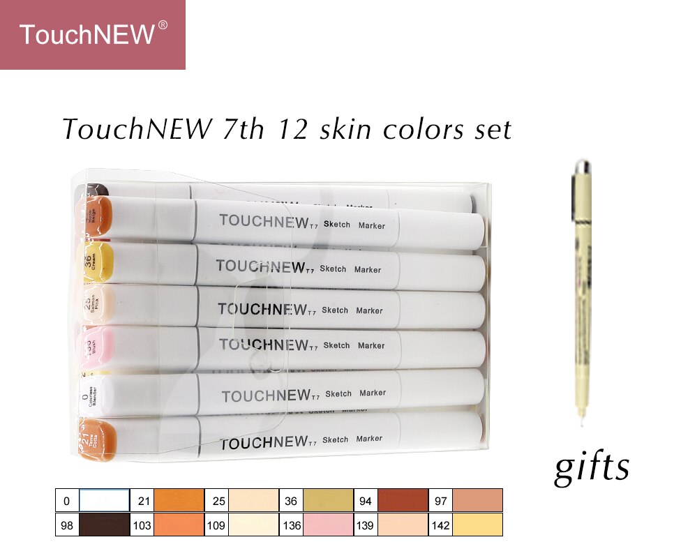 TouchNEW 12/24 Kleuren Skin Tone Sketch Markers Set Dual Head Alcohol Gebaseerde inkt Markers Pen Voor Tekening Animatie art Supplies