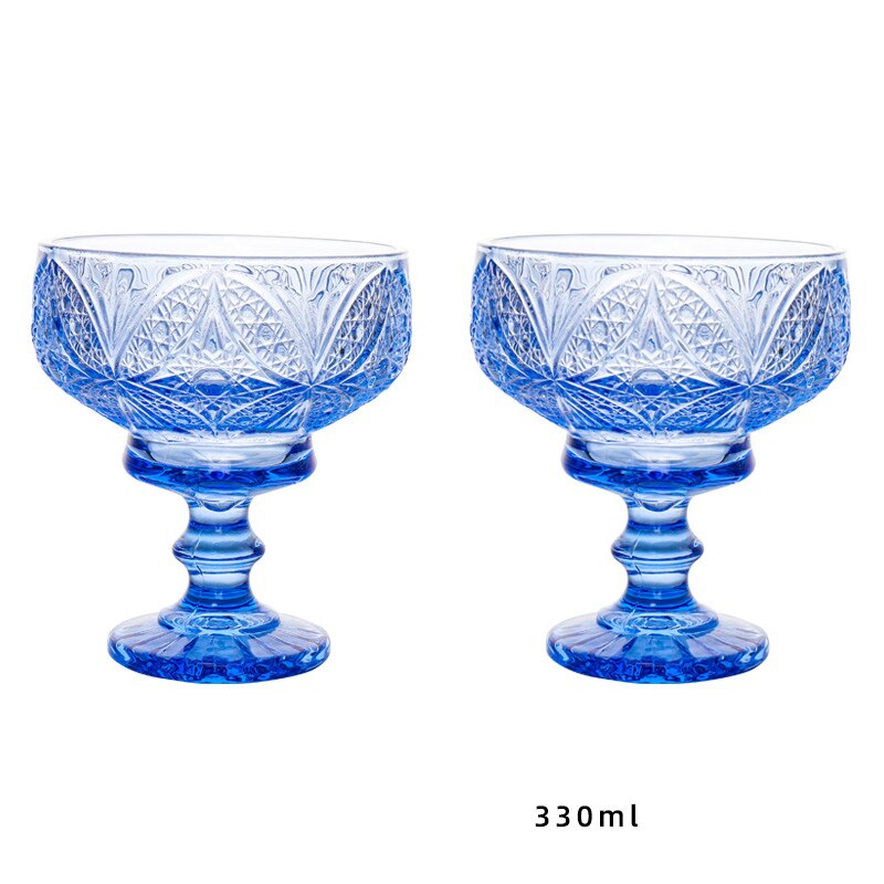 2Pcs Glass Dessert Cups Ice Cream Bowl Sundae Cup Color Retro Juice for Drinking Cup Wedding Party Wine Glasses: RhombusRoyalblue