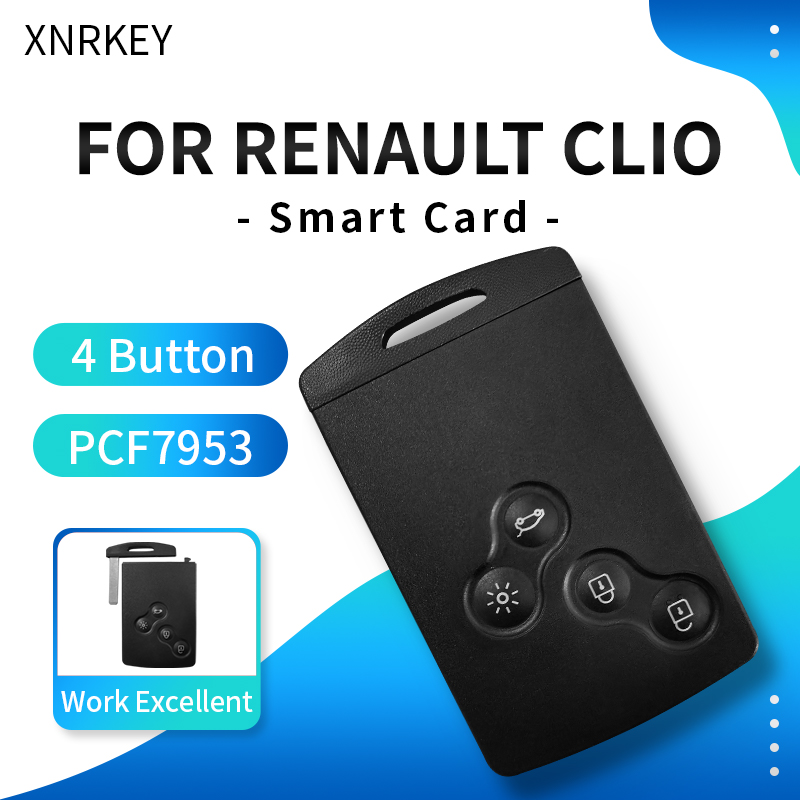 XNRKEY Remote Car Key 4 Button Smart Card with pcf7953 chip 433mhz Va2 Blade for Renault Clio Smart Key