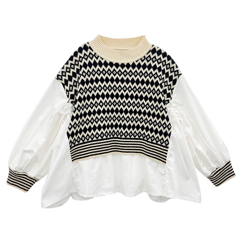 Girls Sweater Autumn Patchwork Irregular Kids Tops Teen School Casual Long-sleeve Clothing 12 14 Years Children Sweaters
