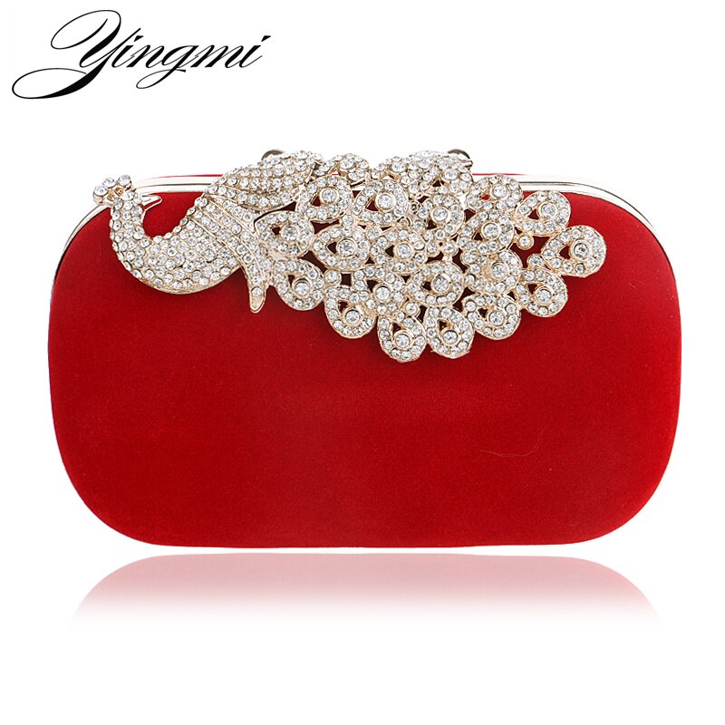 YINGMI Strass kristal diamant mode luxe velours vrouwen dag clutch kleine portemonnee tas met schouder ketting schoudertassen