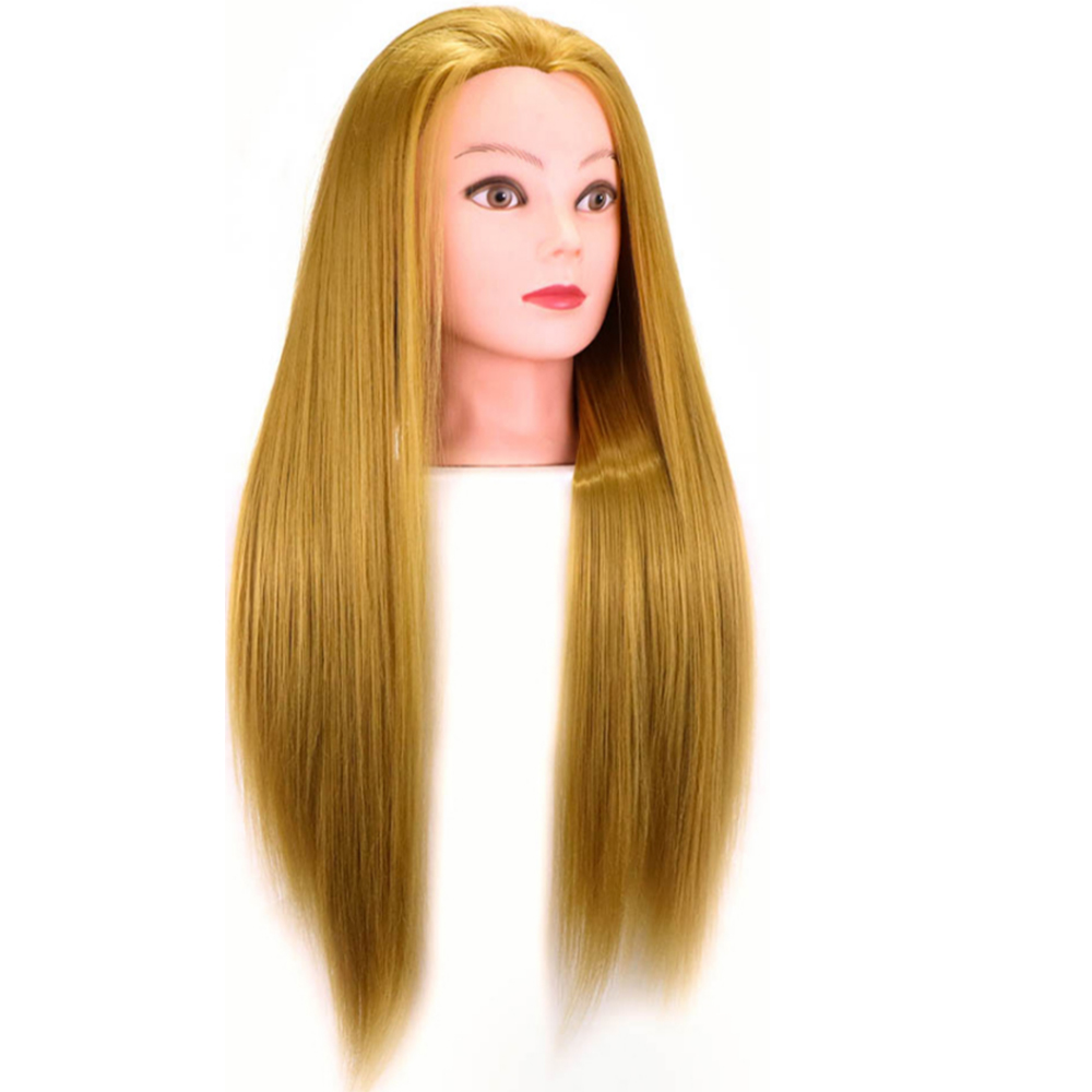 Mannequin Head 100% Synthetic Hair Hairdresser Training Head With Stand Manikin Cosmetology Doll Head For Braiding Styling: Beige