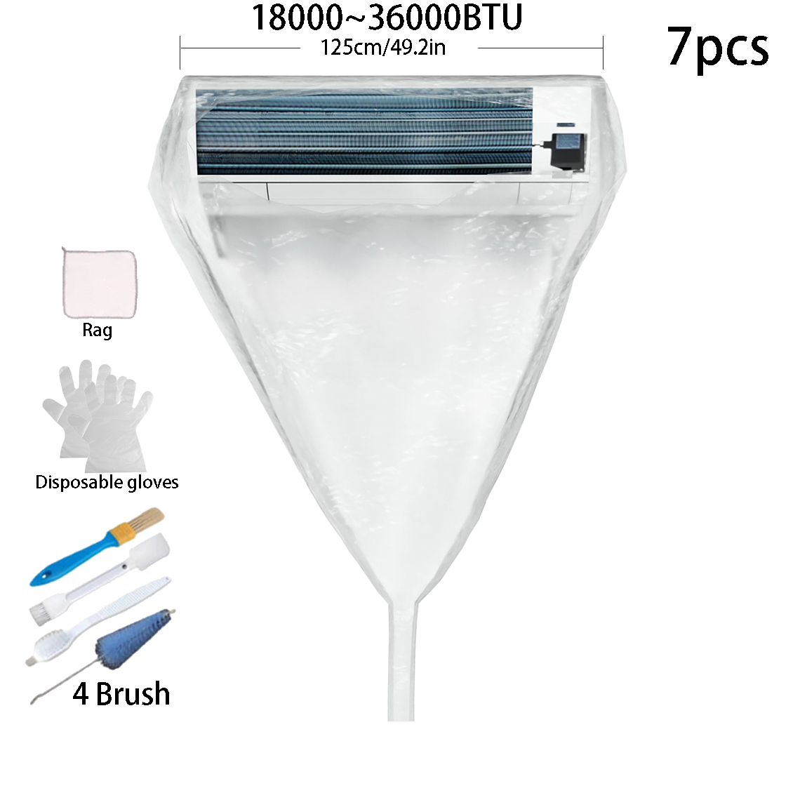 Kit de cubierta de limpieza de aire acondicionado grande de 95/125cm, bolsa de agua totalmente cubierta, juego de herramientas de eliminación de polvo de CA, limpiador grueso, verano: Borgoña