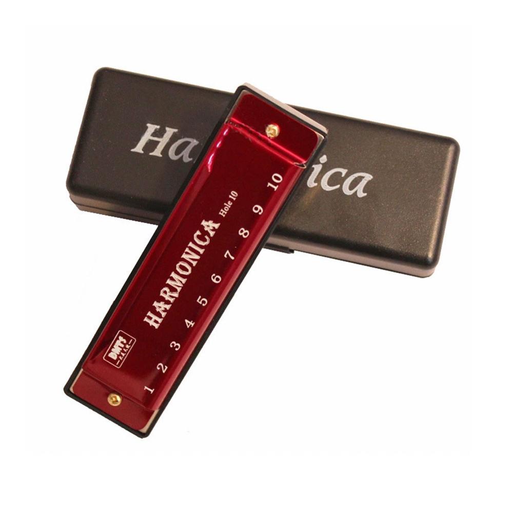 10 Holes Key of C Blues Harmonica Musical Instrument Educational Toy with Case: Red
