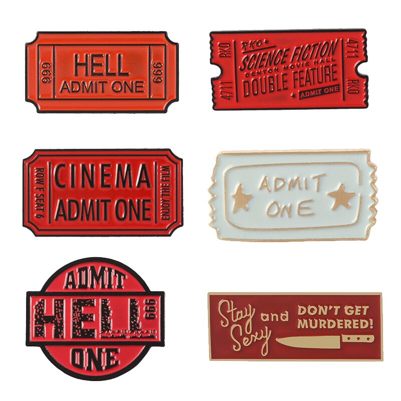 Ticket Collectie Hel Toegeven Een 666 Cinema Red Enamel Broches Badges Revers pins Broches voor vrouwen Vrouwelijke sieraden Accessoires