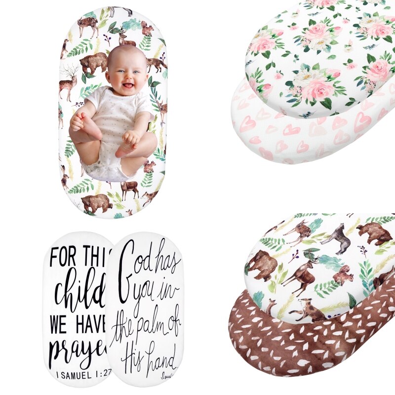 2 Stuks Rekbare Baby Uitgerust Wieg Lakens Cradle Mozes Mand Ovale Rechthoek Pad Sheet Matrashoes Wieg Laken A2UB