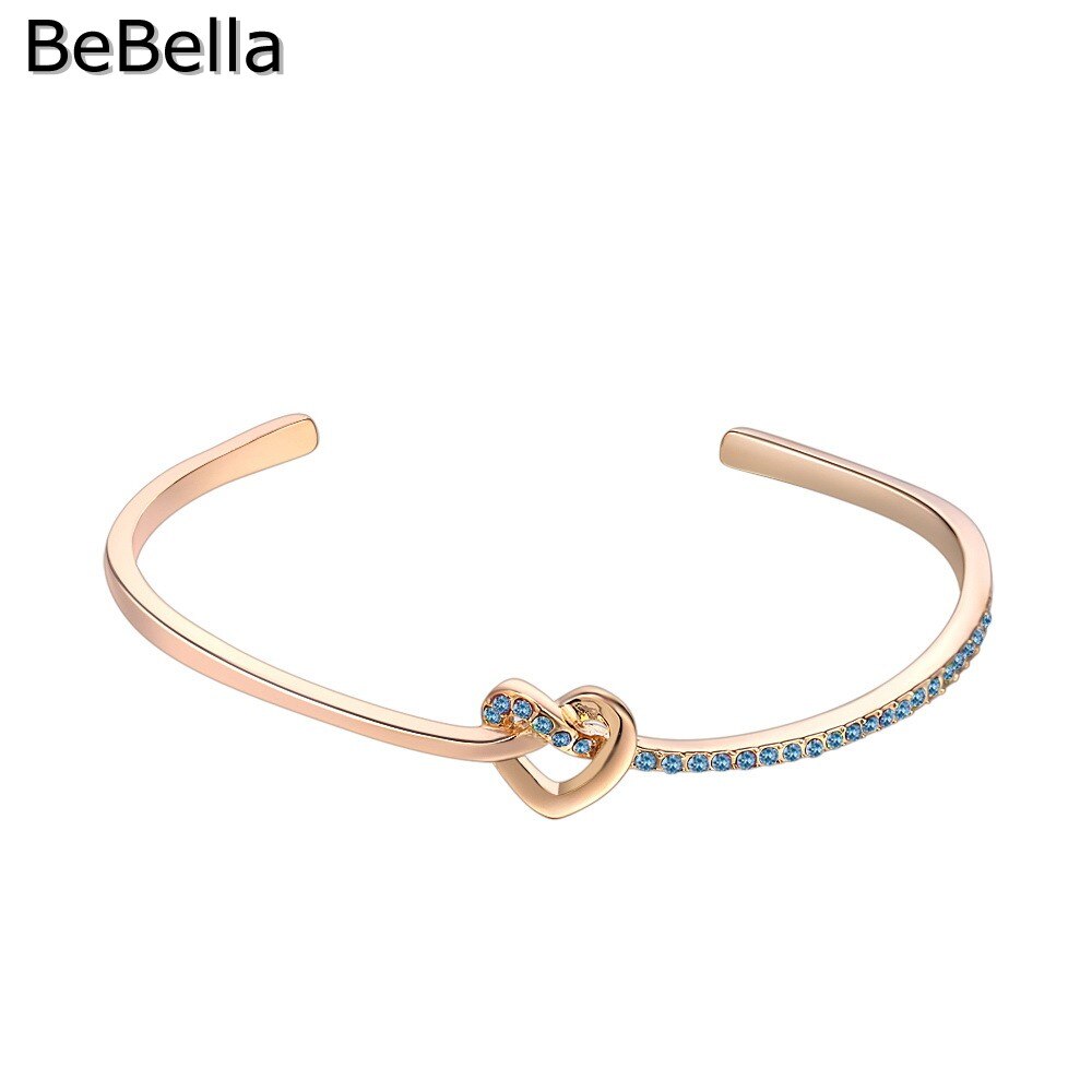 Bebella Ziel Van Liefde Kristal Stof Manchet Armband Met Tsjechische Kristallen Voor Vrouwen Mode Bruid Bruiloft Sieraden: Gold Aquamarine