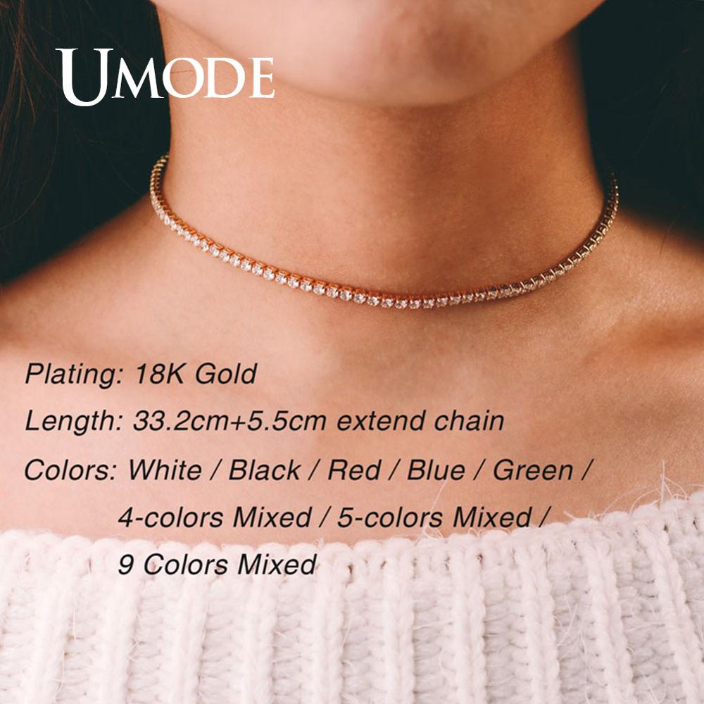 UMODE collane da Tennis con zirconi cubici arcobaleno per donne ragazze girocollo in oro collana a strati di moda gioielli colorati CZ UN0393