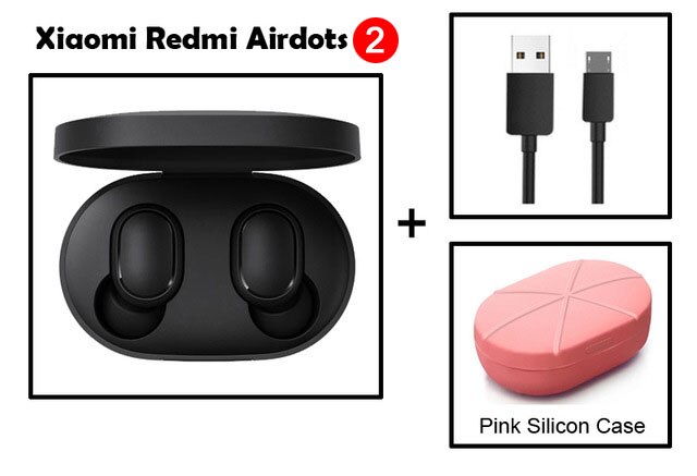 Original Xiaomi Redmi Airdots 2 TWS Bluetooth Earphone Stereo bass BT 5.0 Eeadphones With Mic Handsfree Earbuds AI Control: cable add Pink