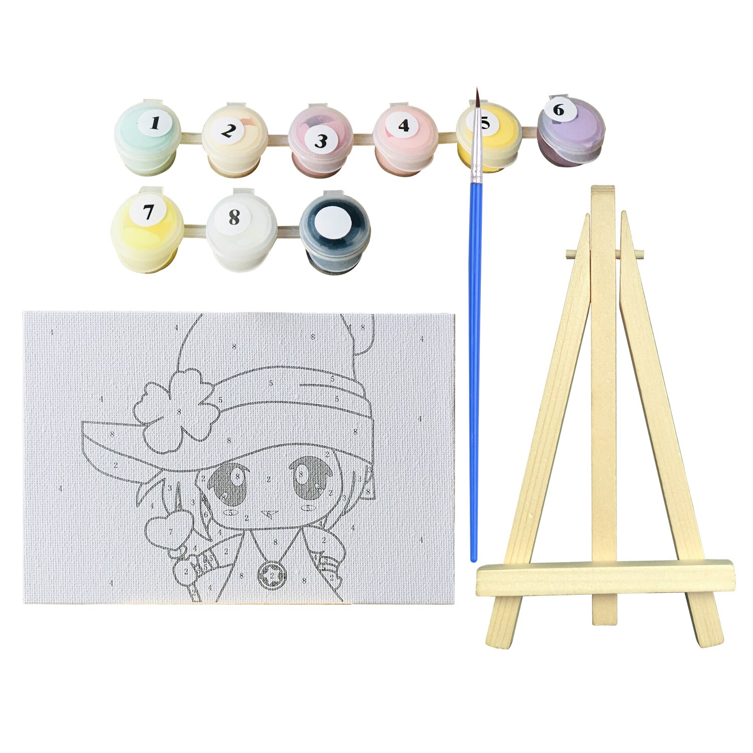 Diy Foto Schilderij Nummers Olieverfschilderij Kit 5.9*3.9 Inch Met Heldere Acryl Pigment Borstel Houten Schildersezel Stand voor Kids: Style 1