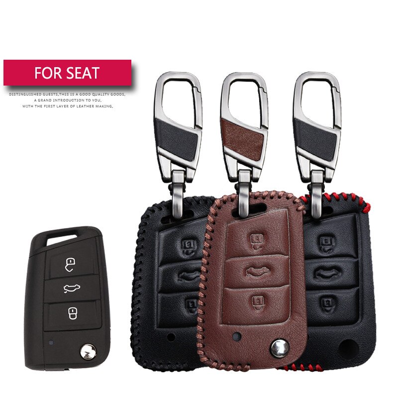 Læder bil nøglering nøgle cover til seat leon  fr 5f 2 1m mk2 mk3 mk4 mk1 ibiza 6j ateca arona tarraco nøgleholder tilbehør